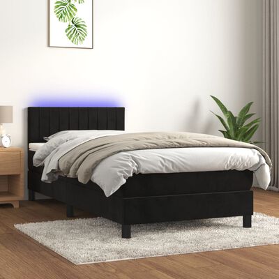 vidaXL Boxspringbett mit Matratze & LED Schwarz 90x190 cm Samt