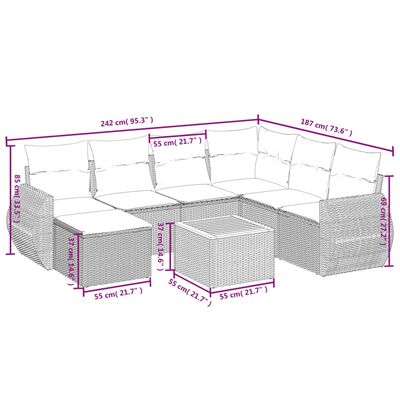 vidaXL 8-tlg. Garten-Sofagarnitur mit Kissen Grau Poly Rattan