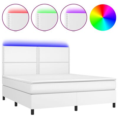 vidaXL Boxspringbett mit Matratze & LED Weiß 180x200 cm Kunstleder