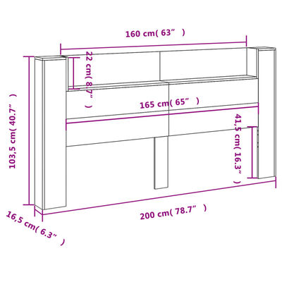 vidaXL LED-Kopfteil mit Ablage Grau-Sonoma 200x16,5x103,5 cm