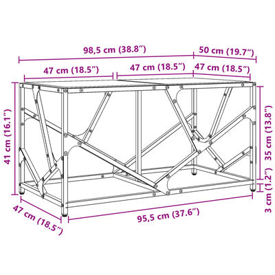 vidaXL Couchtisch mit Glasplatte Transparent 98,5x50x41 cm Stahl