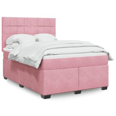 vidaXL Boxspringbett mit Matratze Rosa 140x190 cm Samt