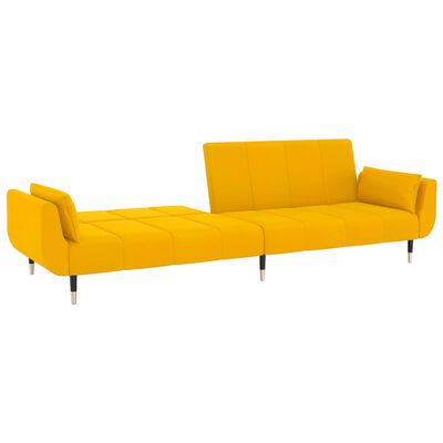 vidaXL Schlafsofa 2-Sitzer mit 2 Kissen Gelb Samt