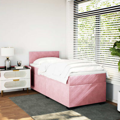 vidaXL Boxspringbett mit Matratze Rosa 100x200 cm Samt