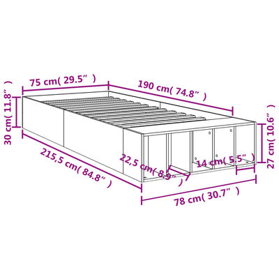 vidaXL Bettgestell Sonoma-Eiche 75x190 cm Holzwerkstoff