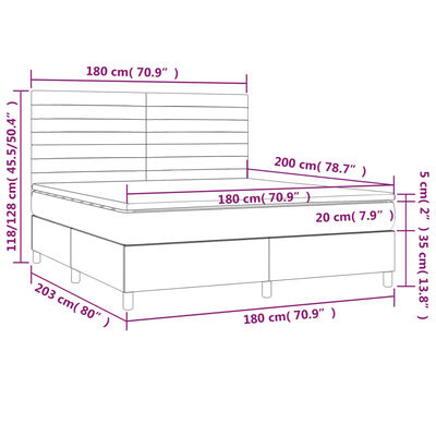 vidaXL Boxspringbett mit Matratze Hellgrau 180x200 cm Stoff