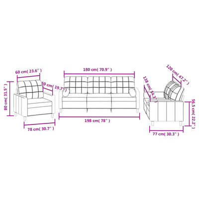 vidaXL 3-tlg. Sofagarnitur mit Kissen Taupe Stoff