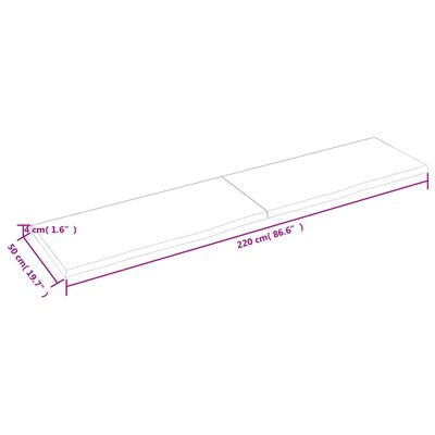 vidaXL Tischplatte 220x50x(2-4) cm Massivholz Eiche Unbehandelt