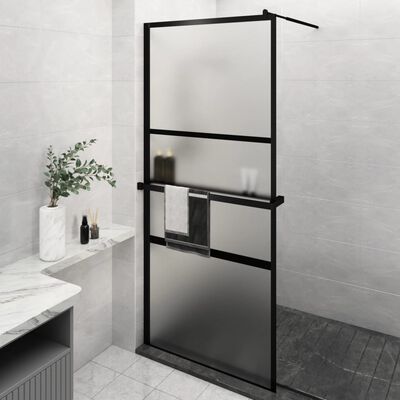 vidaXL Duschwand mit Ablage für Walk-In-Dusche Schwarz 90x195 cm ESG