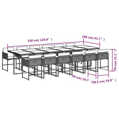 vidaXL 13-tlg. Garten-Essgruppe mit Kissen Schwarz Poly Rattan