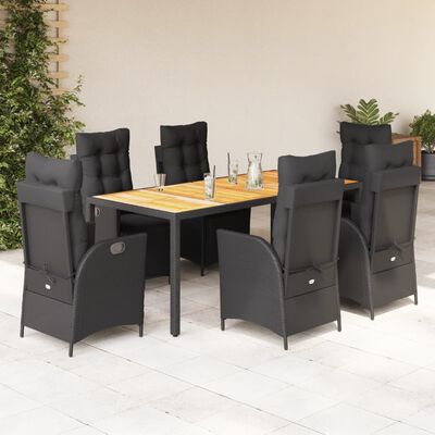 vidaXL 7-tlg. Garten-Essgruppe mit Kissen Schwarz Poly Rattan