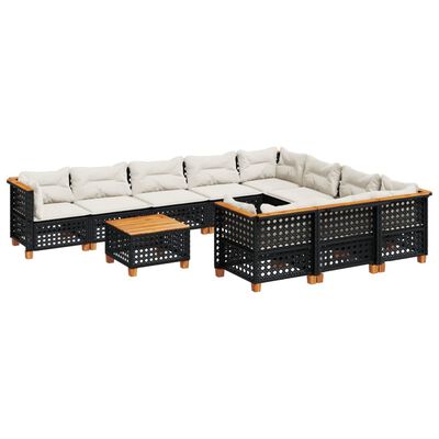 vidaXL 11-tlg. Garten-Sofagarnitur mit Kissen Schwarz Poly Rattan