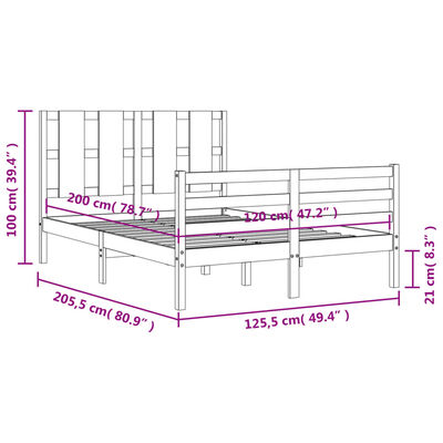 vidaXL Massivholzbett mit Kopfteil 120x200 cm