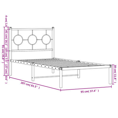 vidaXL Bettgestell mit Kopfteil Metall Schwarz 90x200 cm