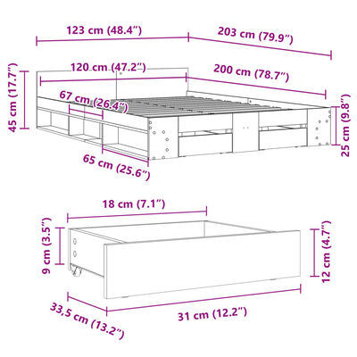 vidaXL Bettgestell mit Schubladen Weiß 120x200 cm Holzwerkstoff
