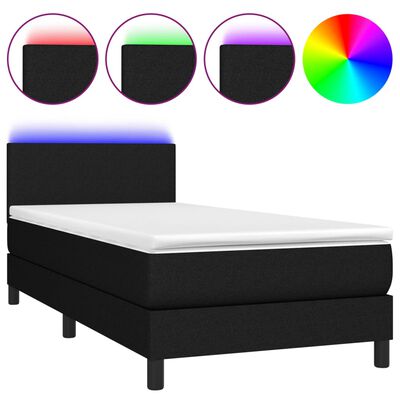 vidaXL Boxspringbett mit Matratze & LED Schwarz 90x200 cm Stoff