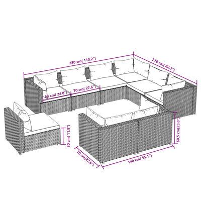 vidaXL 9-tlg. Garten-Lounge-Set mit Kissen Poly Rattan Schwarz