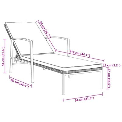 vidaXL Sonnenliege mit Auflage Poly Rattan Braun