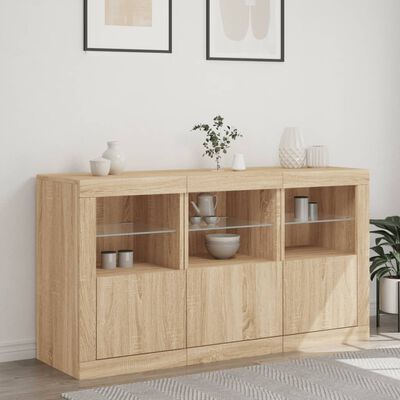 vidaXL Sideboard mit LED-Leuchten Sonoma-Eiche 123x37x67 cm