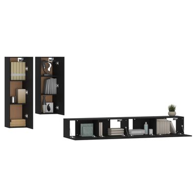 vidaXL 4-tlg. TV-Schrank-Set Schwarz Holzwerkstoff