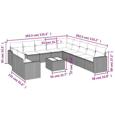 vidaXL 12-tlg. Garten-Sofagarnitur mit Kissen Grau Poly Rattan