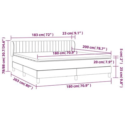 vidaXL Boxspringbett mit Matratze Dunkelgrau 180x200 cm Stoff