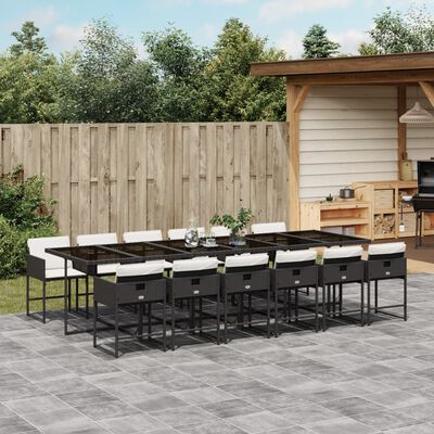 vidaXL 13-tlg. Garten-Essgruppe mit Kissen Schwarz Poly Rattan