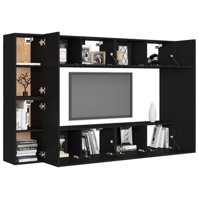 vidaXL 8-tlg. TV-Schrank-Set Schwarz Holzwerkstoff