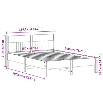 vidaXL Massivholzbett ohne Matratze Weiß 150x200 cm Kiefernholz