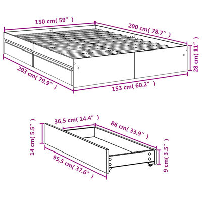 vidaXL Bettgestell mit Schubladen Braun Eichen-Optik 150x200 cm