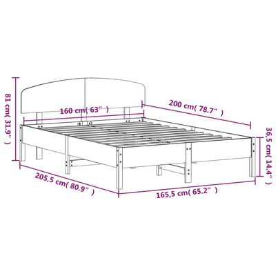 vidaXL Massivholzbett ohne Matratze Wachsbraun 160x200 Kiefernholz