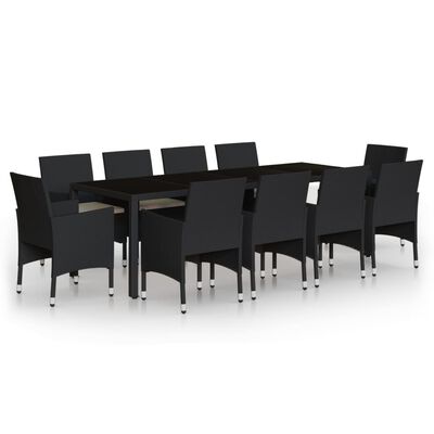 vidaXL 11-tlg. Garten-Essgruppe Poly Rattan Schwarz