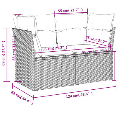 vidaXL 11-tlg. Garten-Sofagarnitur mit Kissen Grau Poly Rattan