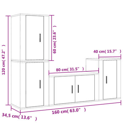 vidaXL 4-tlg. TV-Schrank-Set Weiß Holzwerkstoff