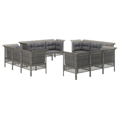 vidaXL 12-tlg. Garten-Lounge-Set mit Kissen Grau Poly Rattan