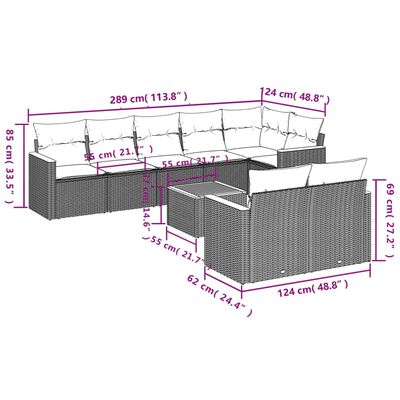 vidaXL 9-tlg. Garten-Sofagarnitur mit Kissen Grau Poly Rattan