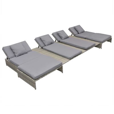 vidaXL 5-tlg. Garten-Lounge-Set mit Auflagen Poly Rattan Grau