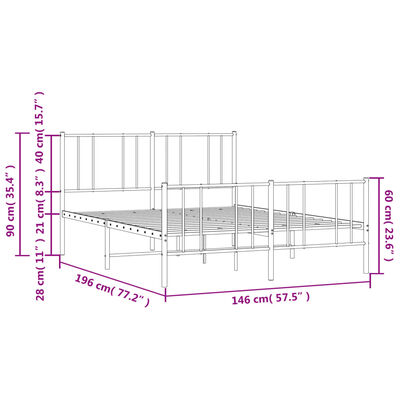 vidaXL Bettgestell mit Kopf- und Fußteil Metall Schwarz 140x190 cm