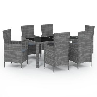 vidaXL 7-tlg. Garten-Essgruppe mit Kissen Poly Rattan Grau