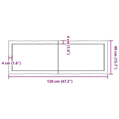 vidaXL Tischplatte 120x40x(2-4) cm Massivholz Unbehandelt Baumkante