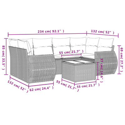 vidaXL 7-tlg. Garten-Sofagarnitur mit Kissen Beige Poly Rattan