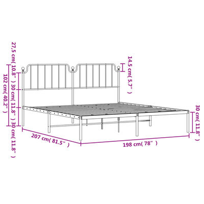 vidaXL Bettgestell mit Kopfteil Metall Weiß 193x203 cm