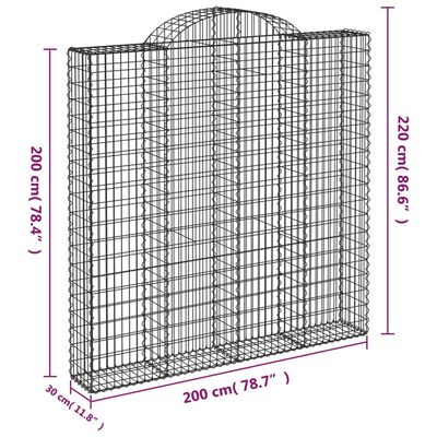 vidaXL Gabionen mit Hochbogen 5 Stk. 200x30x200/220cm Verzinktes Eisen