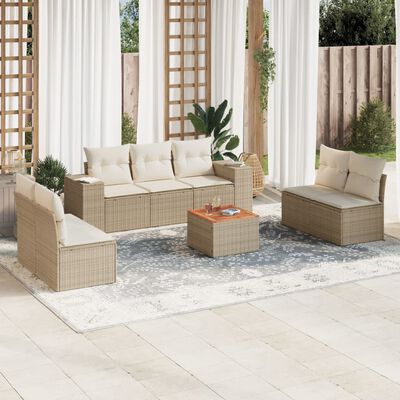 vidaXL 8-tlg. Garten-Sofagarnitur mit Kissen Beige Poly Rattan