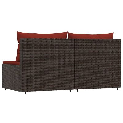 vidaXL Garten-Mittelsofas mit Kissen 2 Stk. Braun Poly Rattan