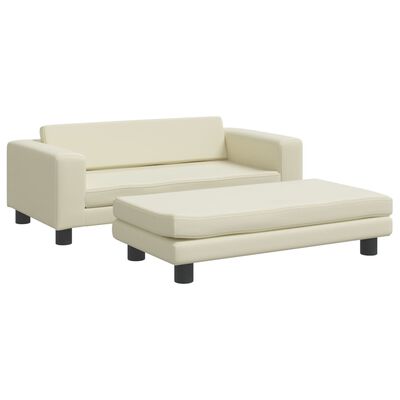 vidaXL Kindersofa mit Hocker Creme 100x50x30 cm Kunstleder