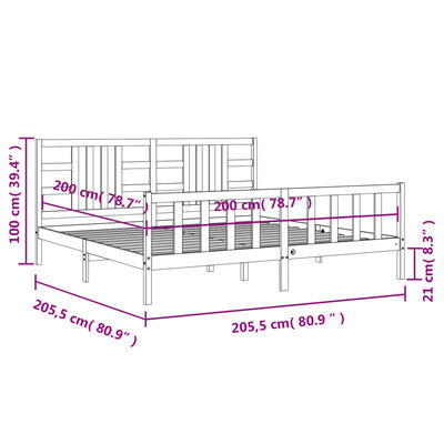 vidaXL Massivholzbett mit Kopfteil Grau 200x200 cm