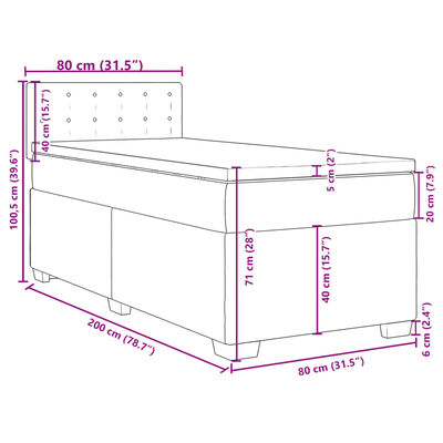 vidaXL Boxspringbett mit Matratze Hellgrau 80x200 cm Samt