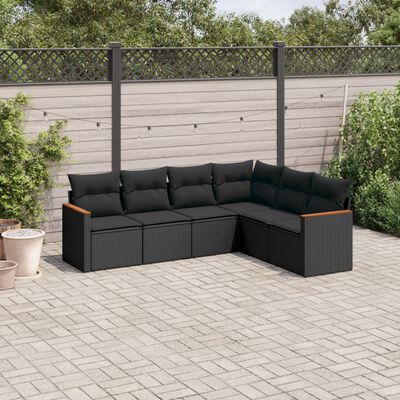 vidaXL 6-tlg. Garten-Sofagarnitur mit Kissen Schwarz Poly Rattan