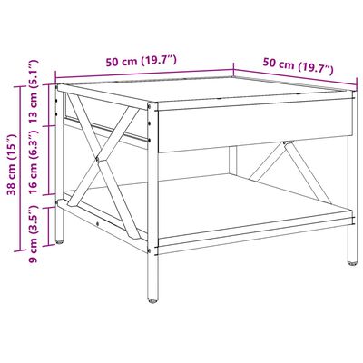 vidaXL Couchtisch mit Infinity-LED Räuchereiche 50x50x38 cm